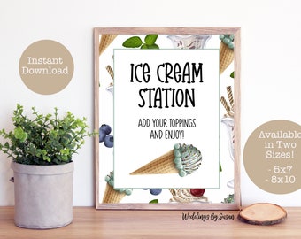 Ice Cream Station 5x7, 8x10 Printable Party Sign, Sundae Bar, Birthday, Bridal or Baby Shower, Graduation, Instant Download