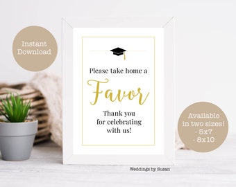 Graduation Favors 5x7, 8x10 Printable Sign, Take Home, Thank You for Celebrating With Us, Black and Gold, Class of 2024, Instant Download