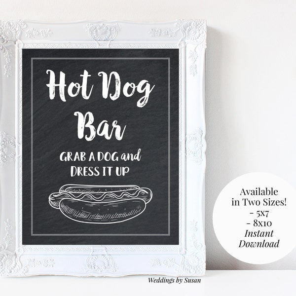 Hot Dog Bar 5x7, 8x10 Printable Party Chalkboard Sign, Grab a Dog & Dress It Up, Graduation, Birthday, School Lunch Family Reunion You Print