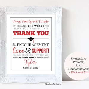 To My Family and Friends Black and Red Graduation Printable 8x10 Thank ...