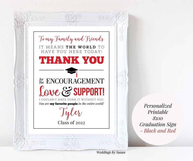 To My Family and Friends Black and Red Graduation Printable 8x10 Thank ...