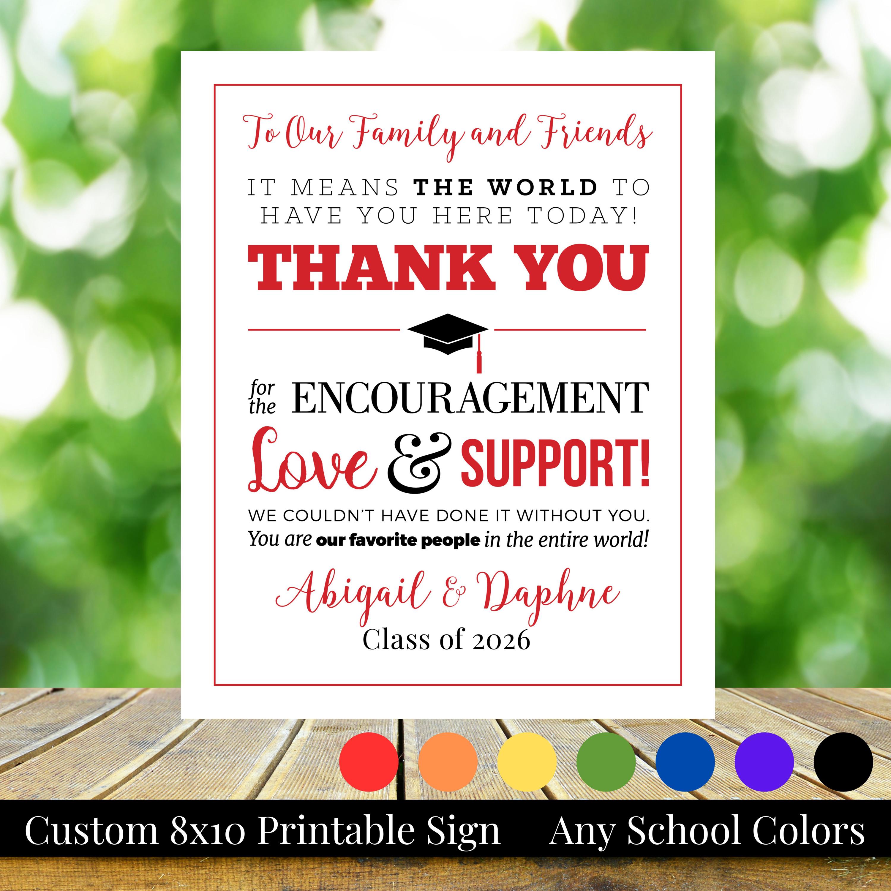 To Our Family and Friends Graduation Printable 8x10 Thank You Sign, Any ...