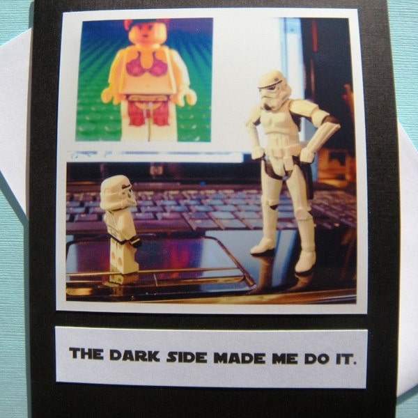 SALE Dark Side Made Me Do It Star Wars Geekery Greeting Card - Black and White