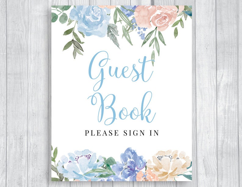 Guest Book 5x7 8x10 Printable Dusty Blue and Cream Watercolor - Etsy