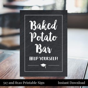 Graduation Party Baked Potato Bar 5x7, 8x10 Printable Chalkboard Food Sign, High School or College, Class of 2025 Instant Download