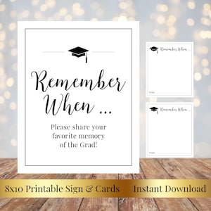 Remember When Favorite Memories of Grad Printable Graduation Sign and Matching Cards, Black and White Class of 2026, Instant Download