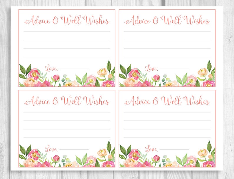 Please Leave Your Advice and Wishes 5x7 8x10 Printable Bridal | Etsy