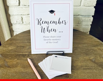 Favorite Memories of Grad 8x10 Graduation Party Sign and Matching Memory Keepsake Cards, Black and Red, Class of 2026, Printed and Shipped