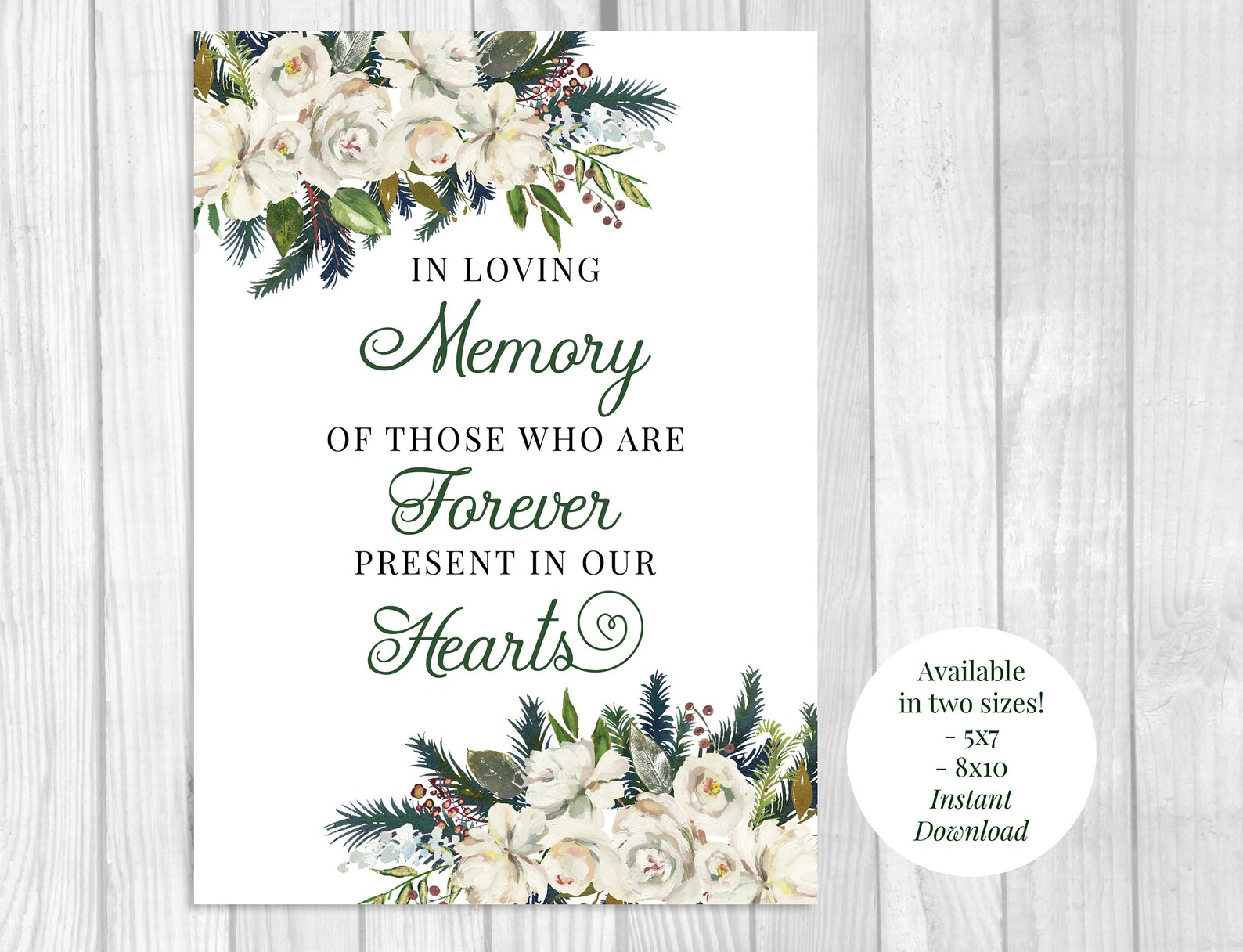In Loving Memory 5x7 8x10 Printable Winter Christmas Wedding - Etsy