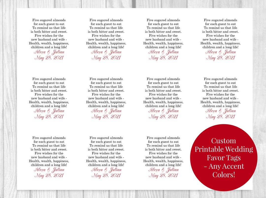 Custom Printable Sheet of Personalized Jordan Almond Poem Etsy