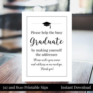 Graduation Party 5x7, 8x10 druckbares Schild, Adresse und Umschlag, schwarz und weiß, Klasse von 2025, High School oder College, Instant Download