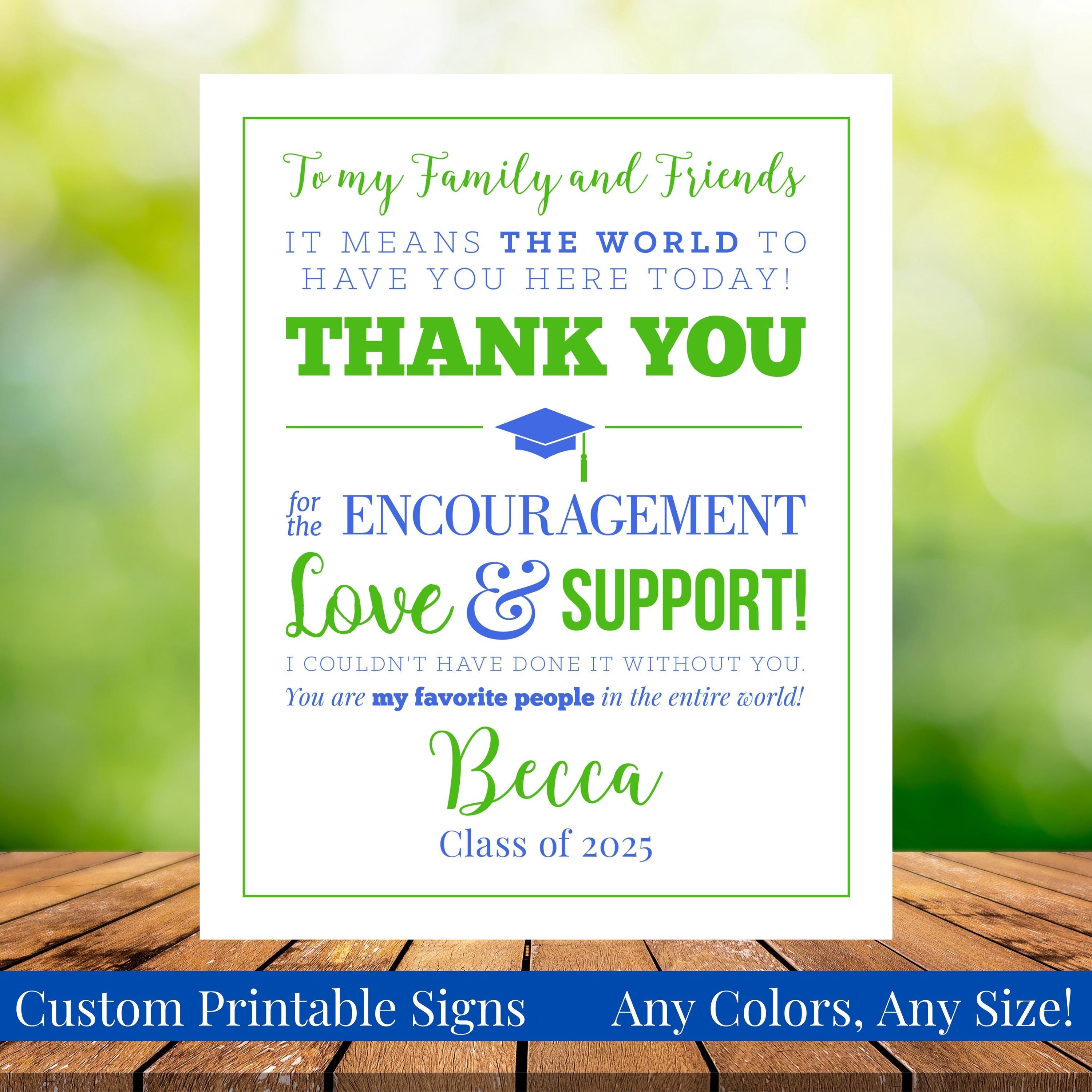 To My Family and Friends Graduation Printable 8x10 Thank You Sign, Any ...