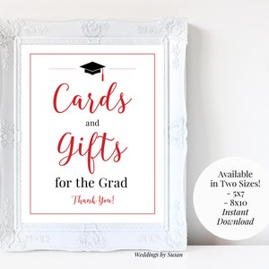Karten und Geschenke für die Grad 5 x 7, 8 x 10 druckbare Abschlussfeier Zeichen, schwarz und rot, sofortiger Download, Klasse von 2025, Sie drucken