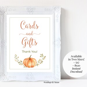 Cards and Gifts 5x7, 8x10 Printable Sign, Thank You, Pumpkins and ...