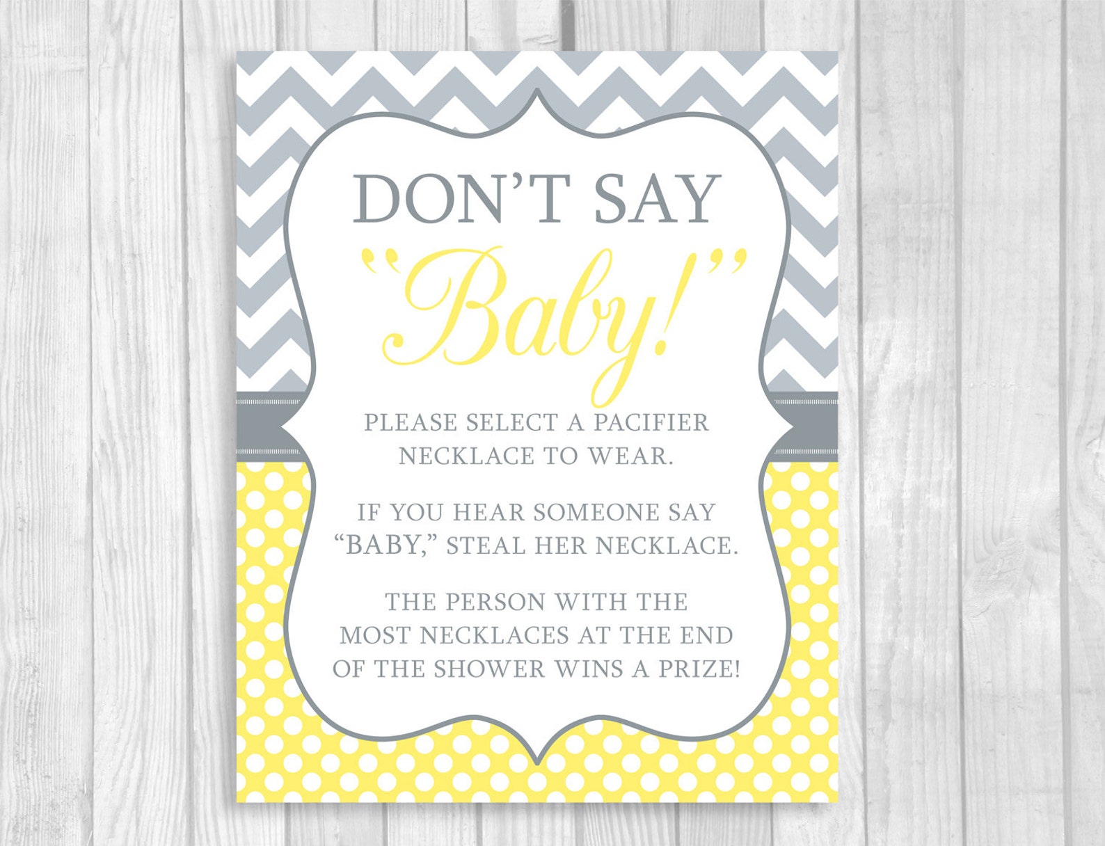 Don't Say Baby 8x10 Clothes Pin Game or Pacifier Necklace Etsy