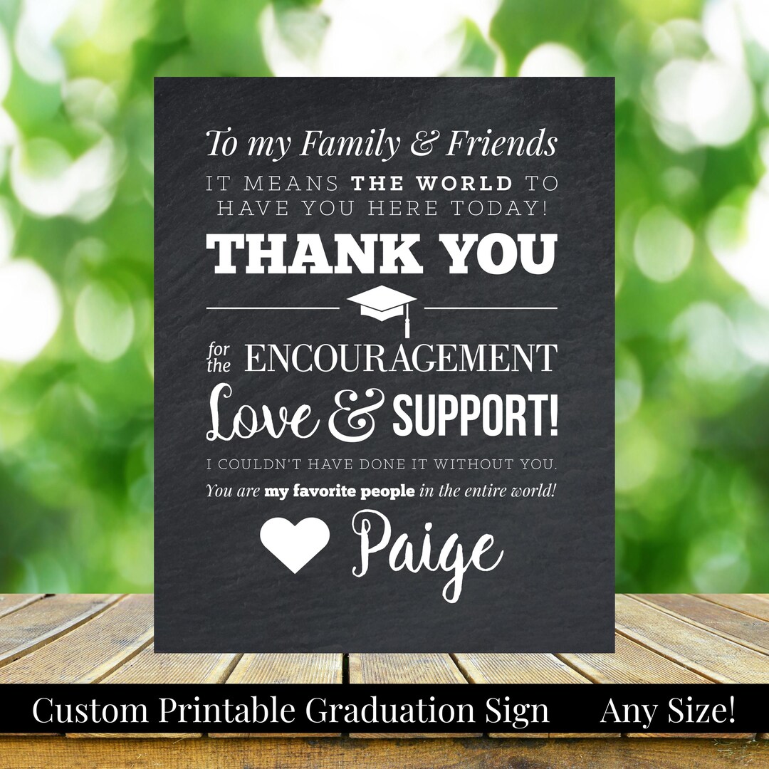 To My Family and Friends Graduation Custom Printable Chalkboard Thank ...