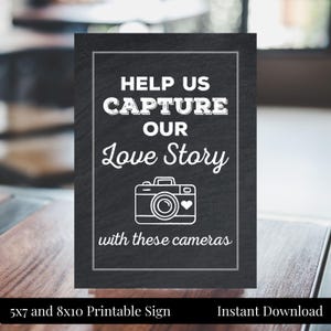 Help Us Capture Our Love Story 5x7, 8x10 Printable Chalkboard Instant Camera Favors Wedding, Engagement Party Sign, Instant Download