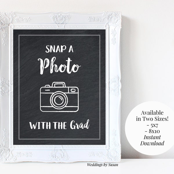Snap a Photo with the Grad 5x7, 8x10 Printable Graduation Party Chalkboard Sign, Photo Guest Book Class of 2024, You Print