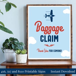 Gepäckausgabe 4x6, 5x7, 8x10 druckbare Flugzeug Geburtstag Gunst Tisch Schild, danke für dein Kommen, blau, hellblau, rot, Instant Download