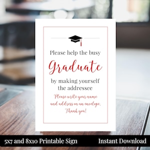 Graduation Party 5x7, 8x10 druckbares Schild, Adresse und Umschlag, schwarz und rot, Klasse von 2025, High School oder College, Instant Download