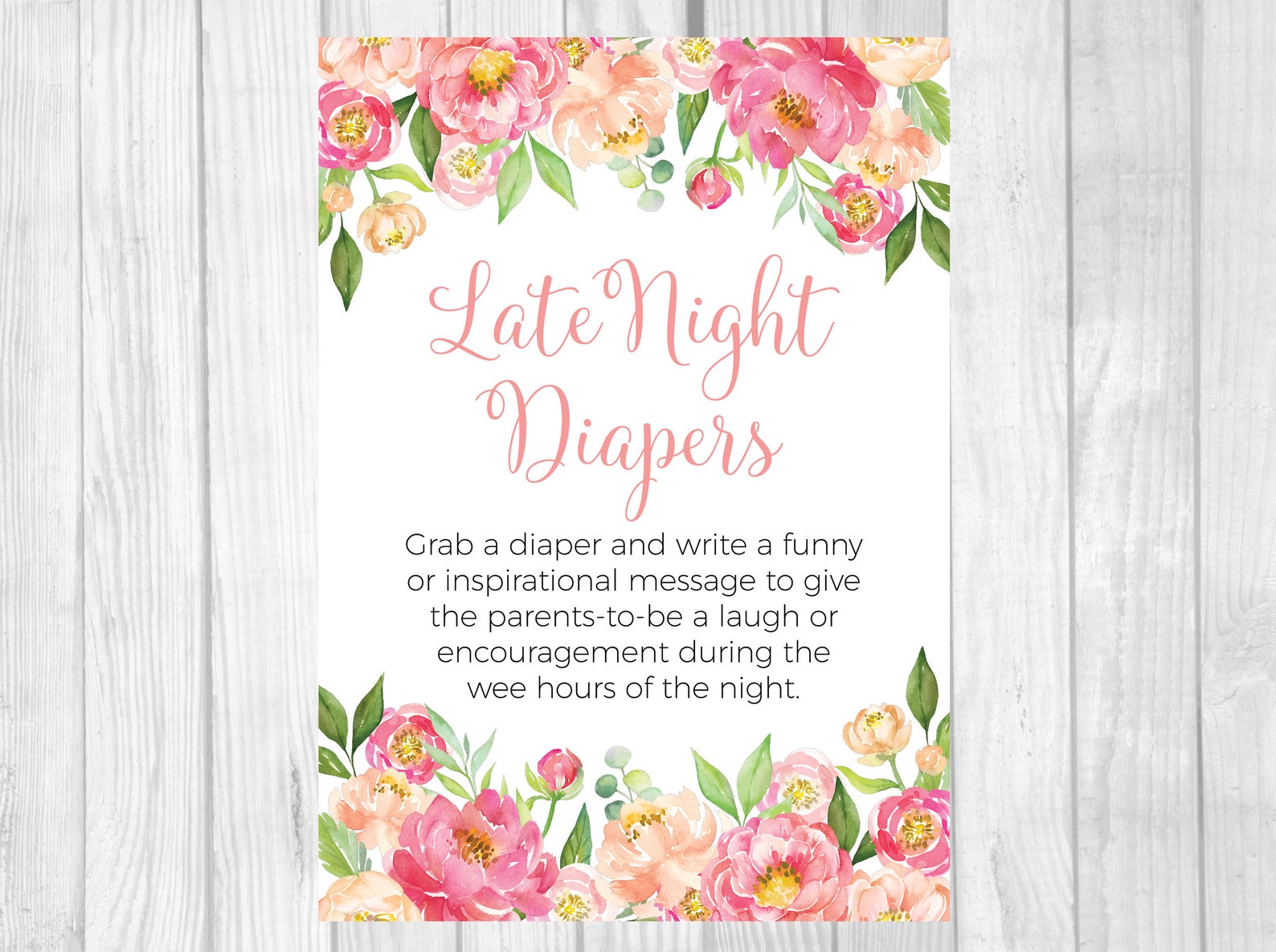 Late Night Diapers 5x7 8x10 Printable Girl's Baby Shower | Etsy