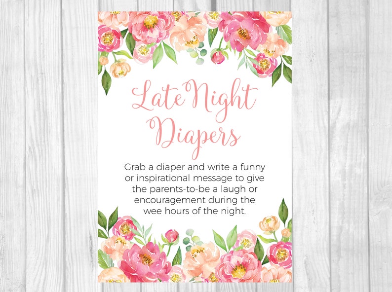 Late Night Diapers 5x7 8x10 Printable Girl's Baby Shower | Etsy
