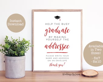 Graduation Party 5x7, 8x10 Printable Sign, Address an Envelope, Bold Black and Red, Class of 2024, High School or College, Instant Download