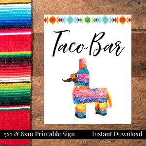 Taco Bar 5x7, 8x10 druckbares Pinata Fiesta Zeichen, Abschlussfeier, Geburtstag, Brautparty, lustiges Pinata mit Schnurrbart, sofortiger Download