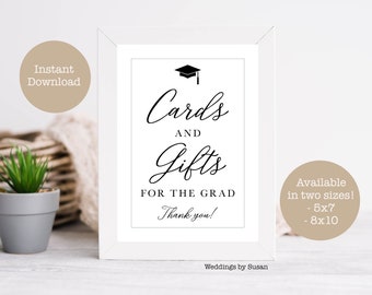 Cards and Gifts for the Grad 5x7, 8x10 Printable Graduation Party Sign, Classic Collection, Black and White, Class of 2024, Instant Download