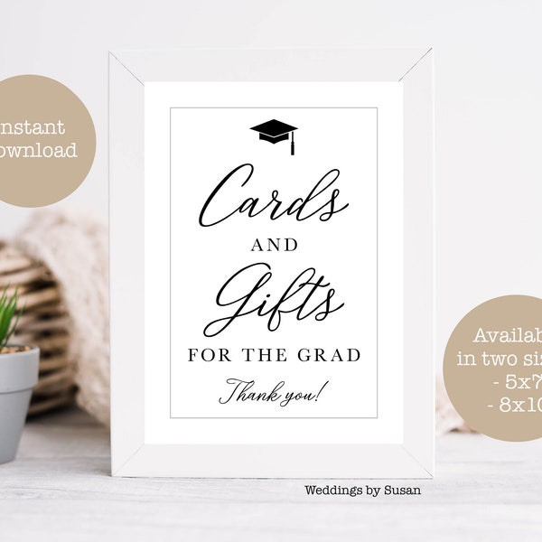 Cards and Gifts for the Grad 5x7, 8x10 Printable Graduation Party Sign, Classic Collection, Black and White, Class of 2024, Instant Download