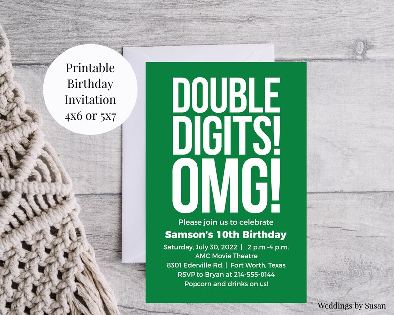 Double Digits OMG I'm 10 Custom Printable 4x6 or 5x7 Etsy