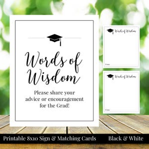 Words of Wisdom 8 x 10 afstuderen partij afdrukbaar bord en bijpassende advieskaarten - klas van 2025 - middelbare school of hogeschool - direct downloaden