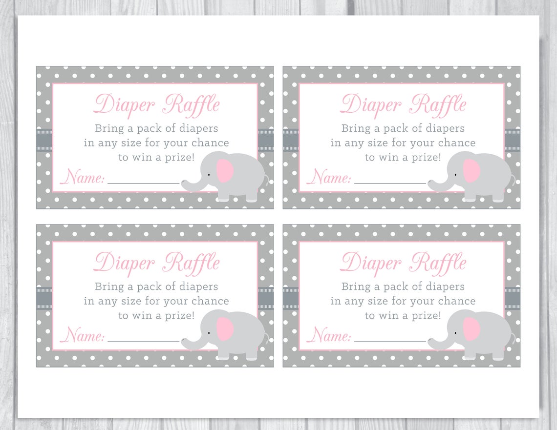 Diaper Raffle Elephant Girl's Baby Shower 8x10 Printable - Etsy
