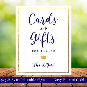 Cartes et cadeaux pour les diplômés 5 x 7 8 x 10 Panneau imprimable de la remise des diplômes, aspect feuille d'or bleu marine, promotion 2025, téléchargement immédiat, à imprimer