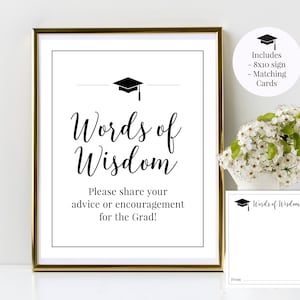 Words of Wisdom 8 x 10 afstuderen partij afdrukbaar bord en bijpassende advieskaarten - klas van 2025 - middelbare school of hogeschool - direct downloaden