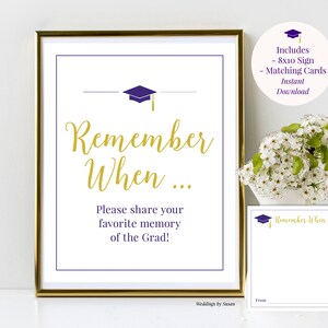 Favorite Memories of Grad Printable Graduation Sign & Matching Cards, Purple and Gold, Class of 2025, High School, College Instant Download