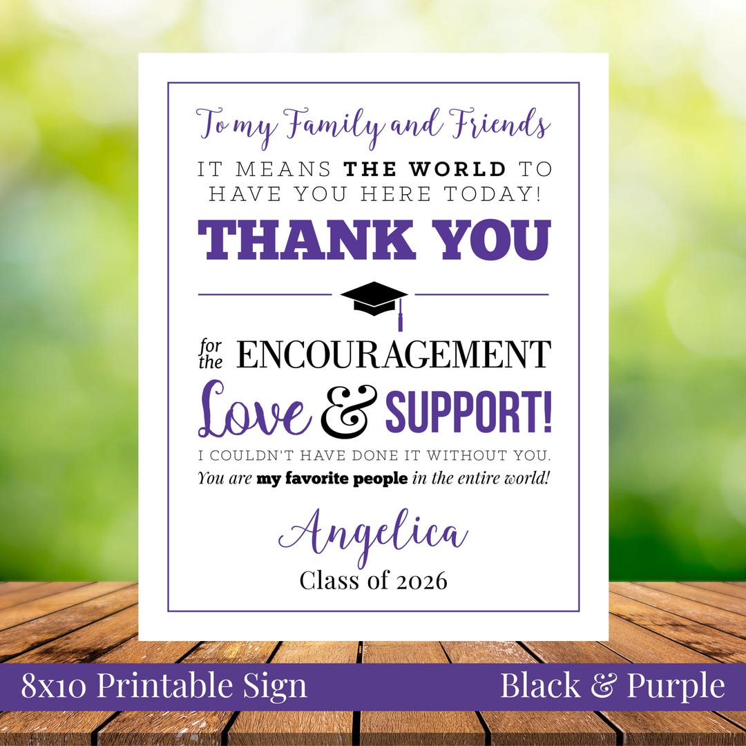 To My Family and Friends Graduation Printable 8x10 Thank You Sign ...