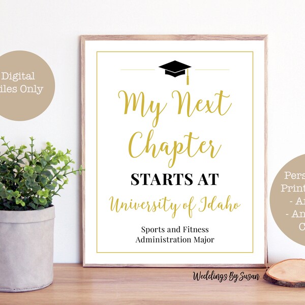 My Next Chapter/Adventure Begins Printable 8x10 Graduation Sign, Any School Colors, Personalized, Class of 2024, High School or College