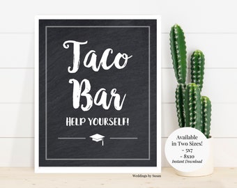 Graduation Party Taco Bar 5x7 or 8x10 Printable Chalkboard Sign, Graduation Fiesta, Help Yourself, Class of 2024, Instant Download