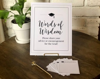 Words of Wisdom 8x10 Graduation Party Professionally Printed & Shipped Sign and Matching Advice Cards, Class of 2024, High School or College