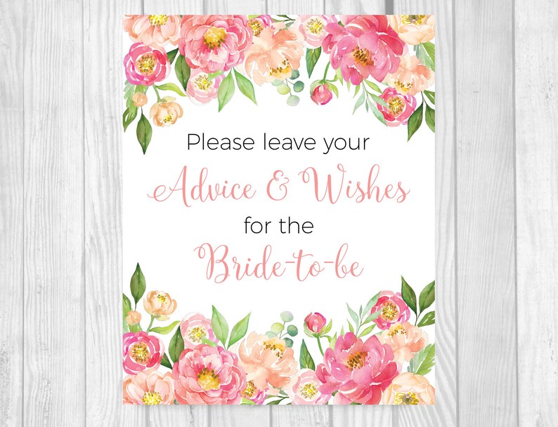 Please Leave Your Advice and Wishes 5x7 8x10 Printable Bridal | Etsy