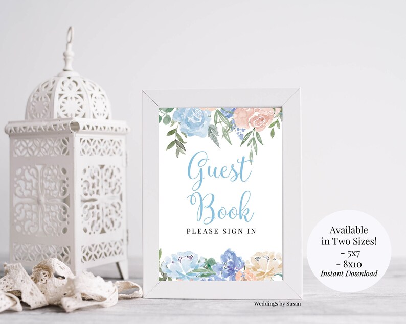 Guest Book 5x7 8x10 Printable Dusty Blue and Cream Watercolor - Etsy