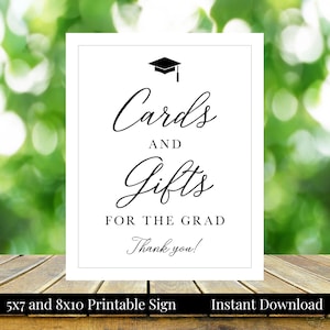 Cards and Gifts for the Grad 5x7, 8x10 Printable Graduation Party Sign, Classic Collection, Black and White, Class of 2025, Instant Download