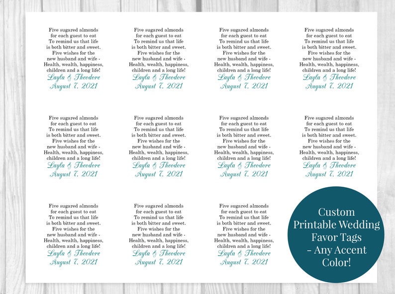 Custom Printable Sheet of Personalized Jordan Almond Poem | Etsy