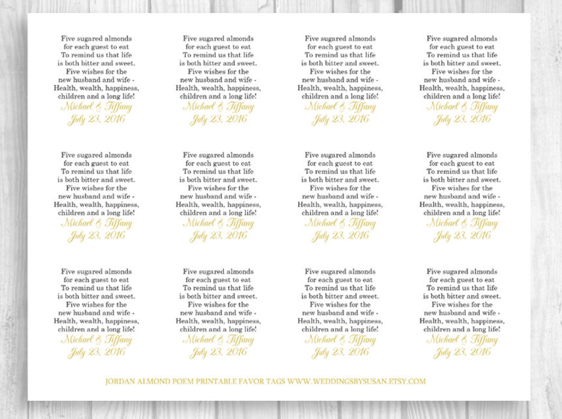 Custom Printable Sheet of Personalized Jordan Almond Poem | Etsy