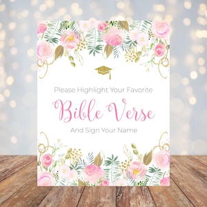 Highlight Your Favorite Bible Verse 5x7, 8x10 Printable Graduation Sign, Blush Pink and Gold Watercolor Floral, Class of 2026, You Print
