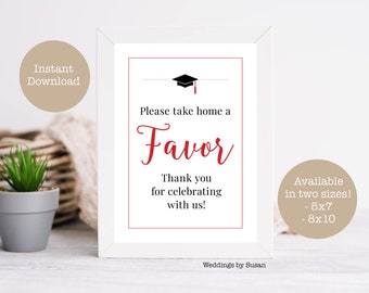 Graduation Favors 5x7, 8x10 Printable Sign, Take Home, Thank You for Celebrating With Us, Black and Red, Class of 2024, Instant Download