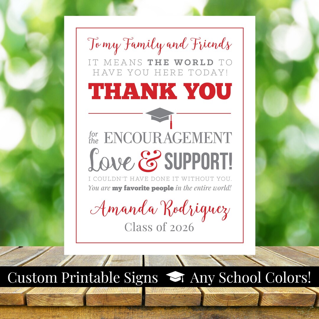 To My Family and Friends Graduation Printable 8x10 Thank You Sign, Any ...