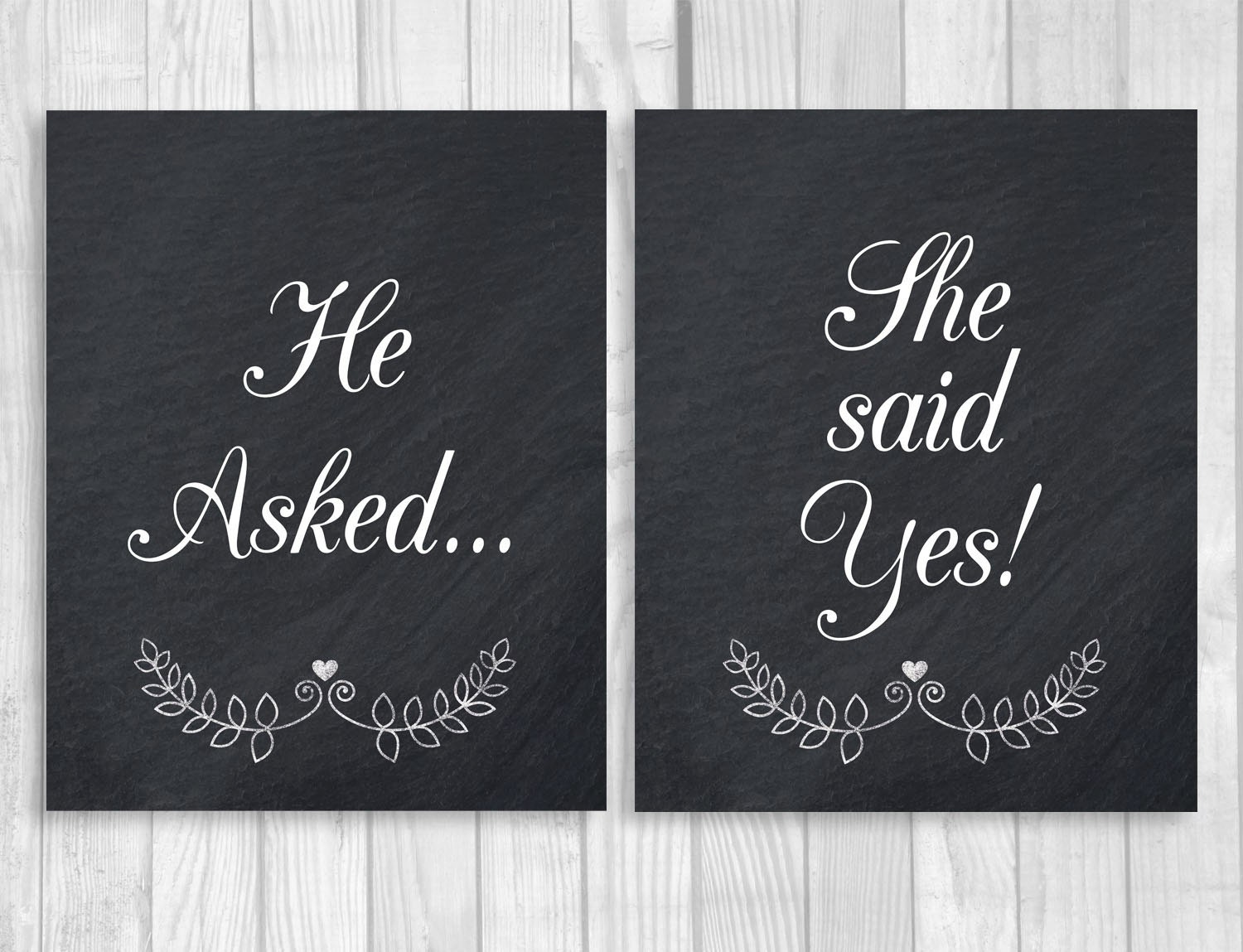 He Asked She Said Yes 8x10 Printable Chalkboard Engagement | Etsy