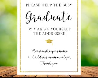 Help Busy Graduate 5x7, 8x10 Printable Graduation Sign, Address an Envelope, Thank You Note Station, Gold Foil Look, Class of 2026